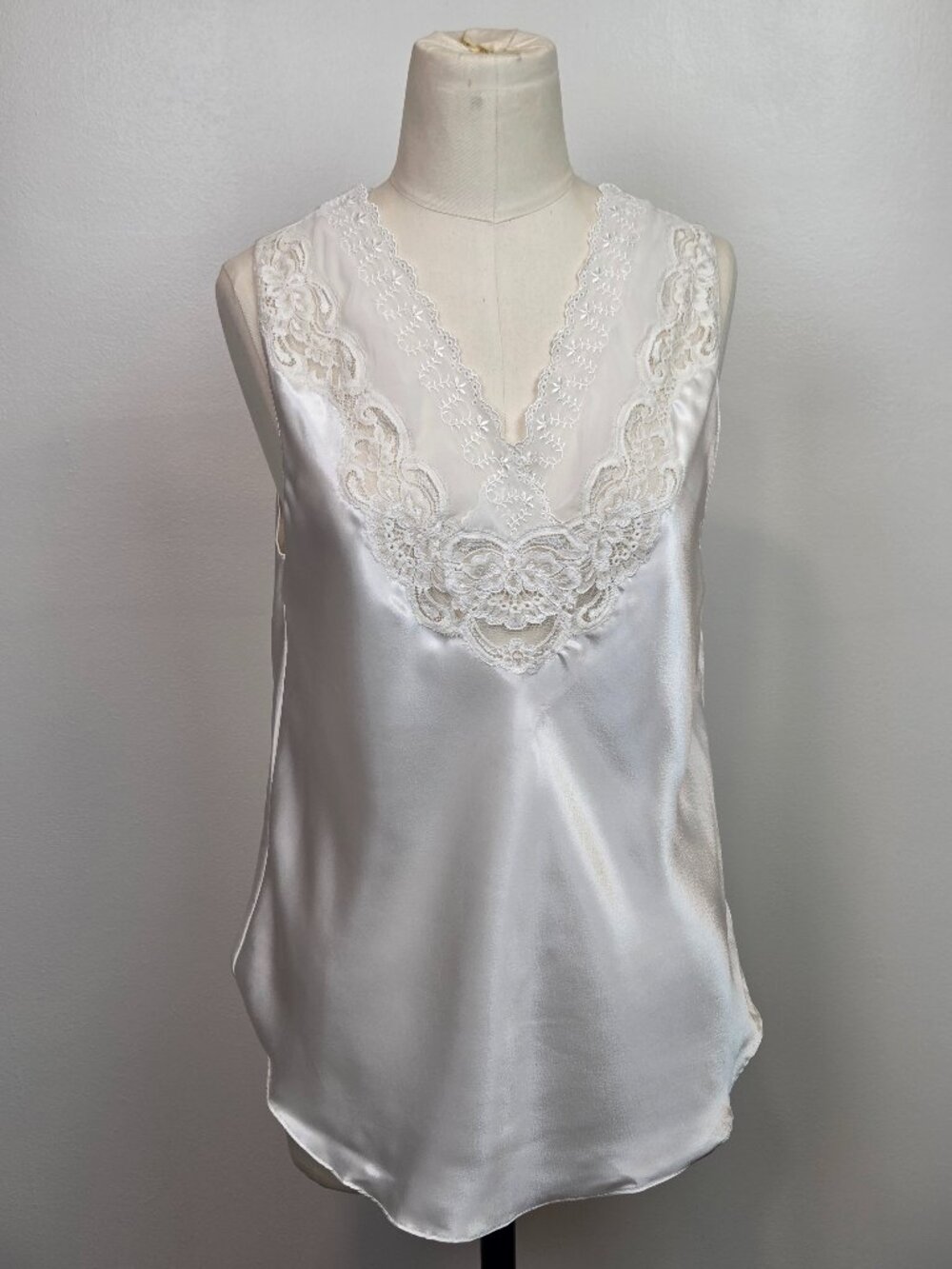 Vintage White Eyelet Lace Trim Christian Dior Camisole | Sz M | Lingerie Cami